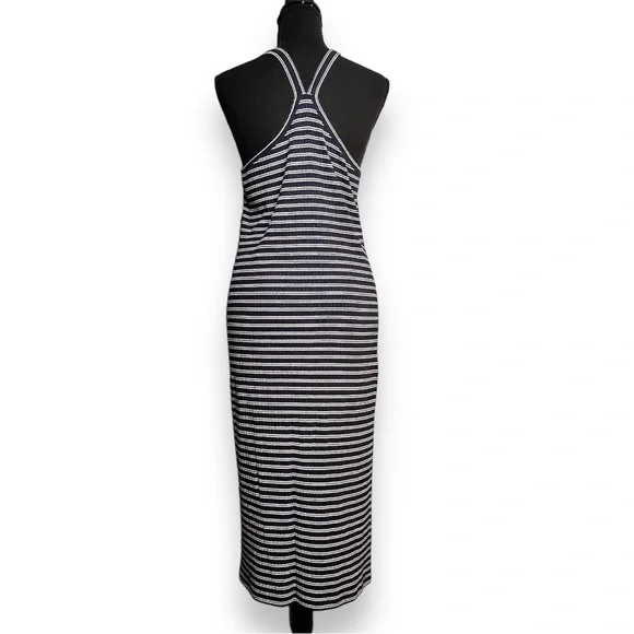 Madewell Womens Racerback Midi Tank Dress Large Striped Ribbed Navy Blue White - Picture 3 of 14
